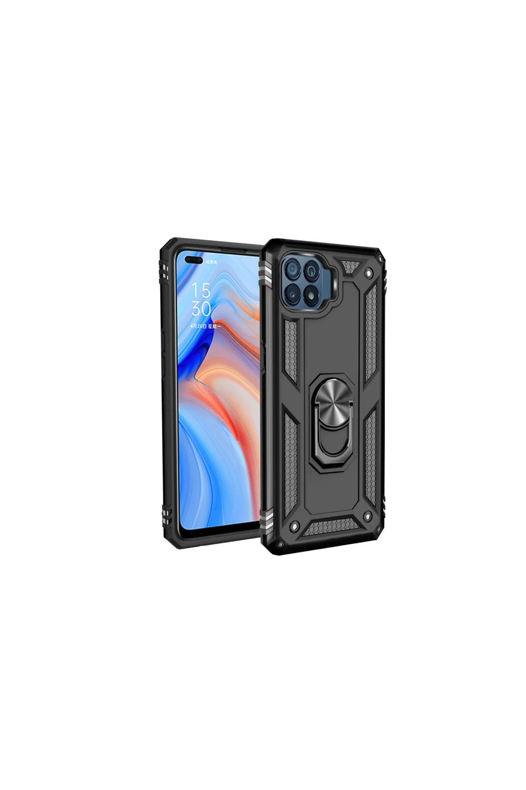 Oppo Reno 4 Lite Uyumlu Kılıf Sofya Yüzüklü Silikon Kapak - Siyah
