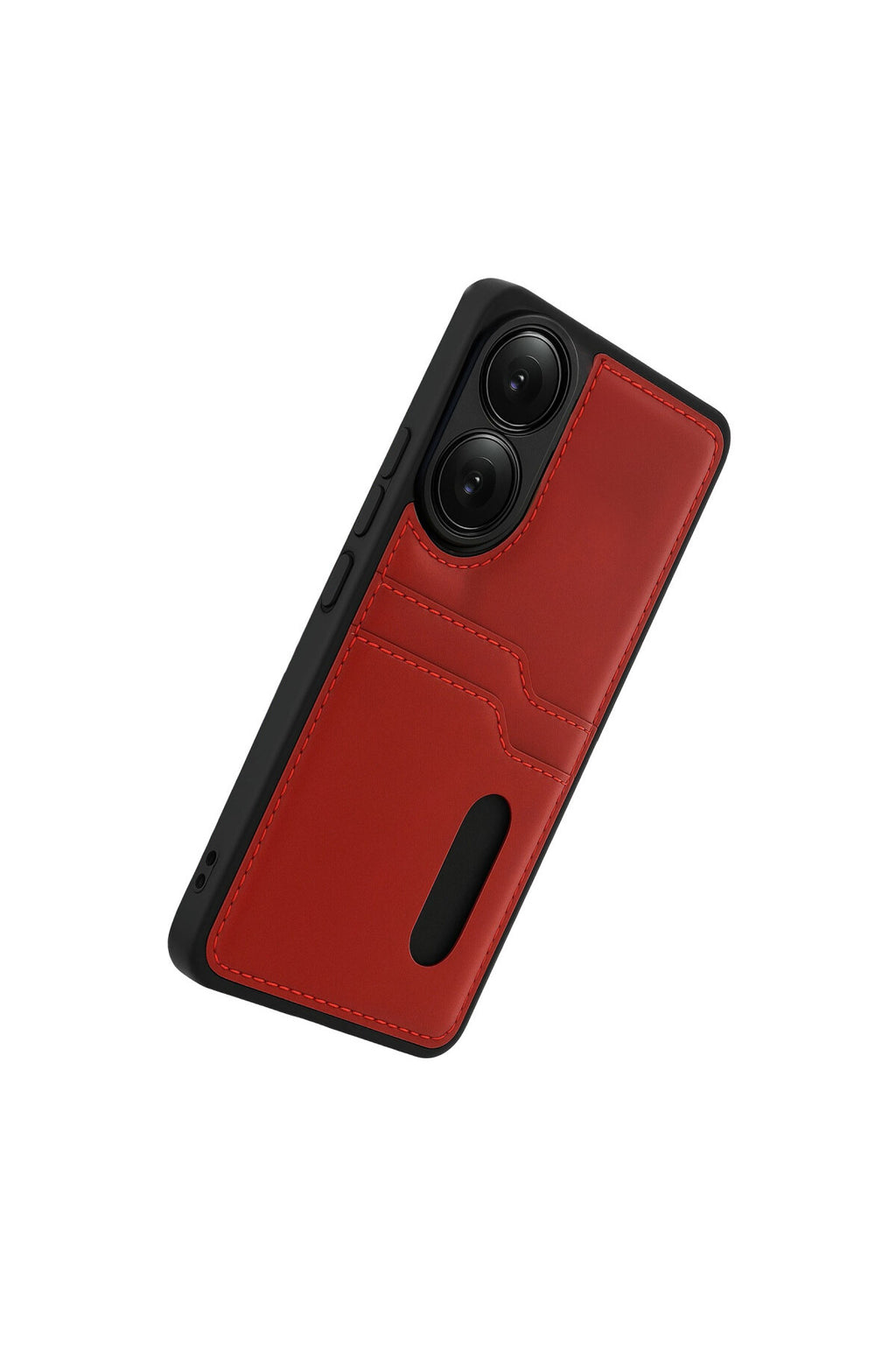 Oppo A38 Uyumlu Sara Kartvizitli Deri Kılıf - Kırmızı