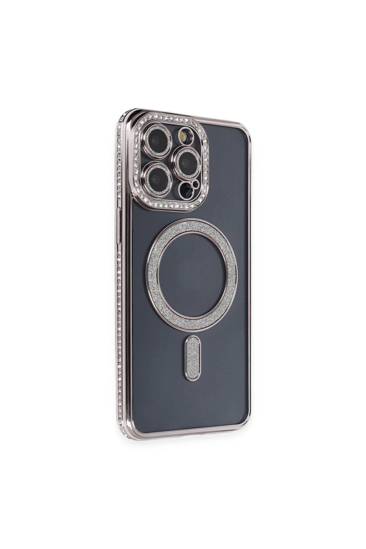 Apple iPhone 14 Pro Uyumlu Kılıf Joke Simli Magneticsafe Kılıf - Gri
