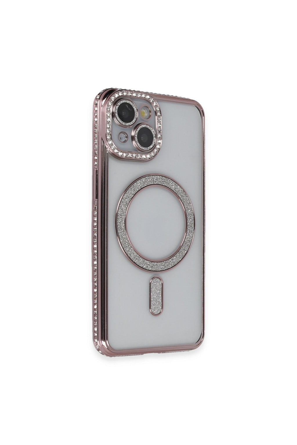 Apple iPhone 13 Uyumlu Kılıf Joke Simli Magneticsafe Kılıf - Pembe
