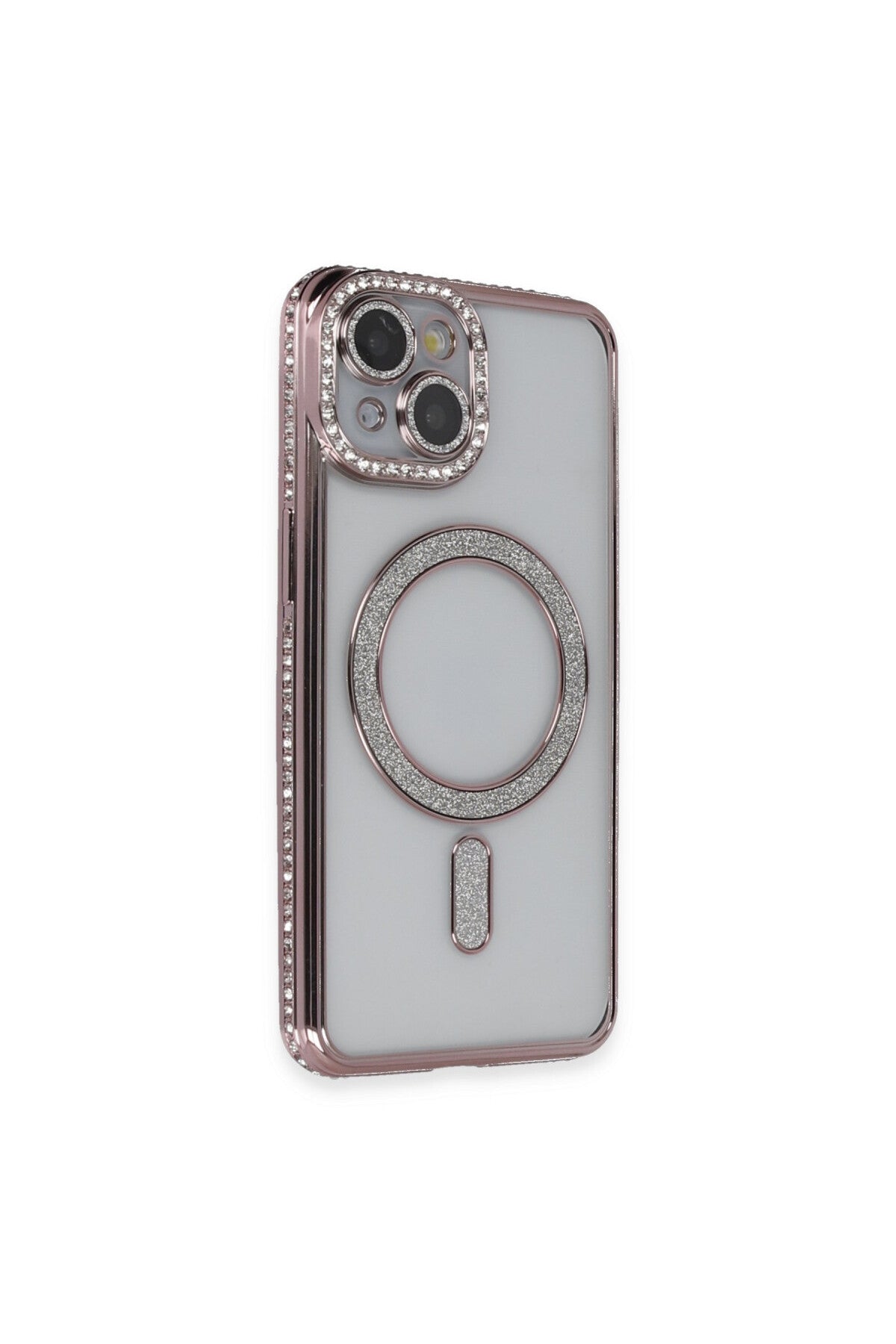 Apple iPhone 13 Uyumlu Kılıf Joke Simli Magneticsafe Kılıf - Pembe