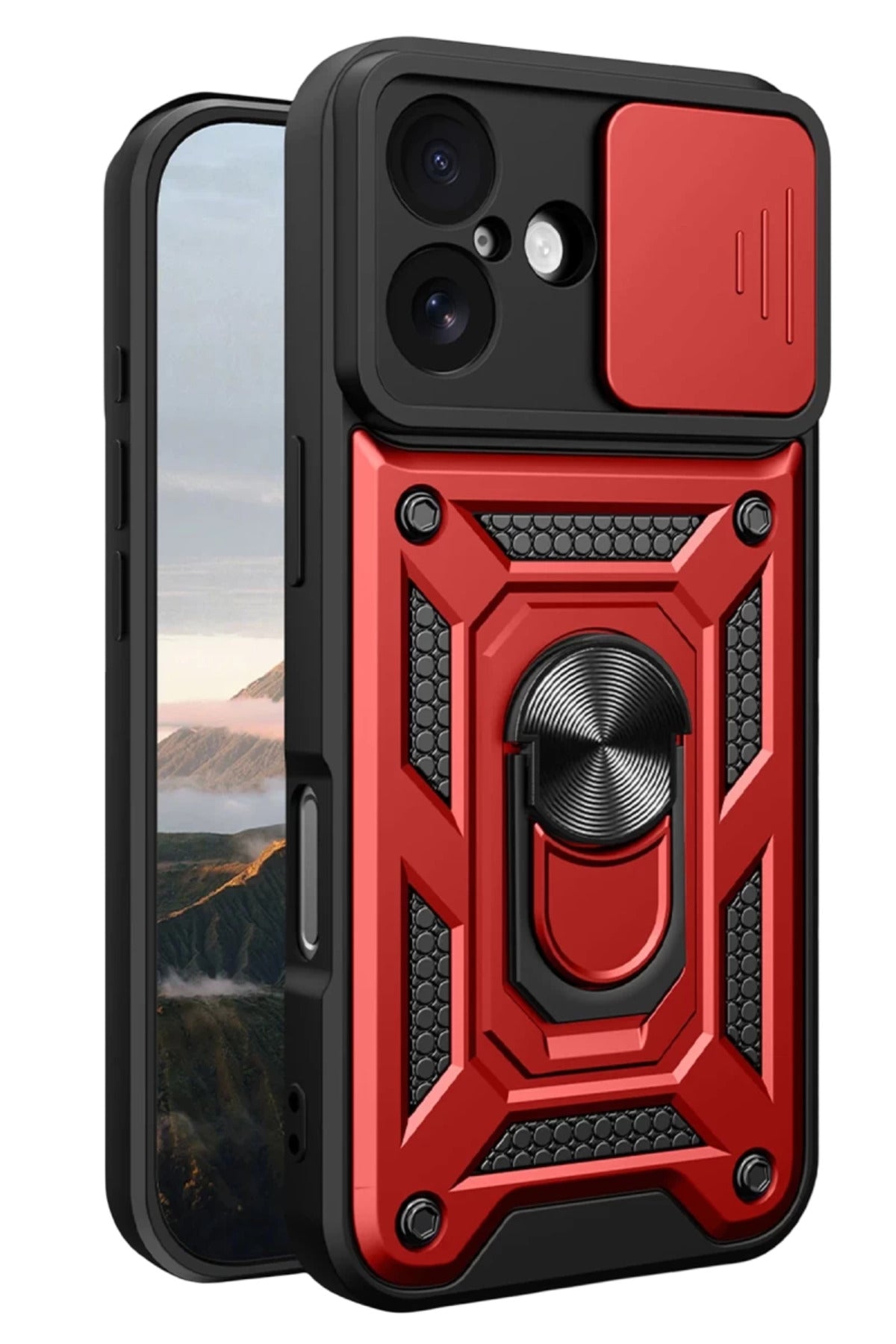 Apple iPhone 17 Uyumlu Pars Lens Yüzüklü Silikon - Kırmızı