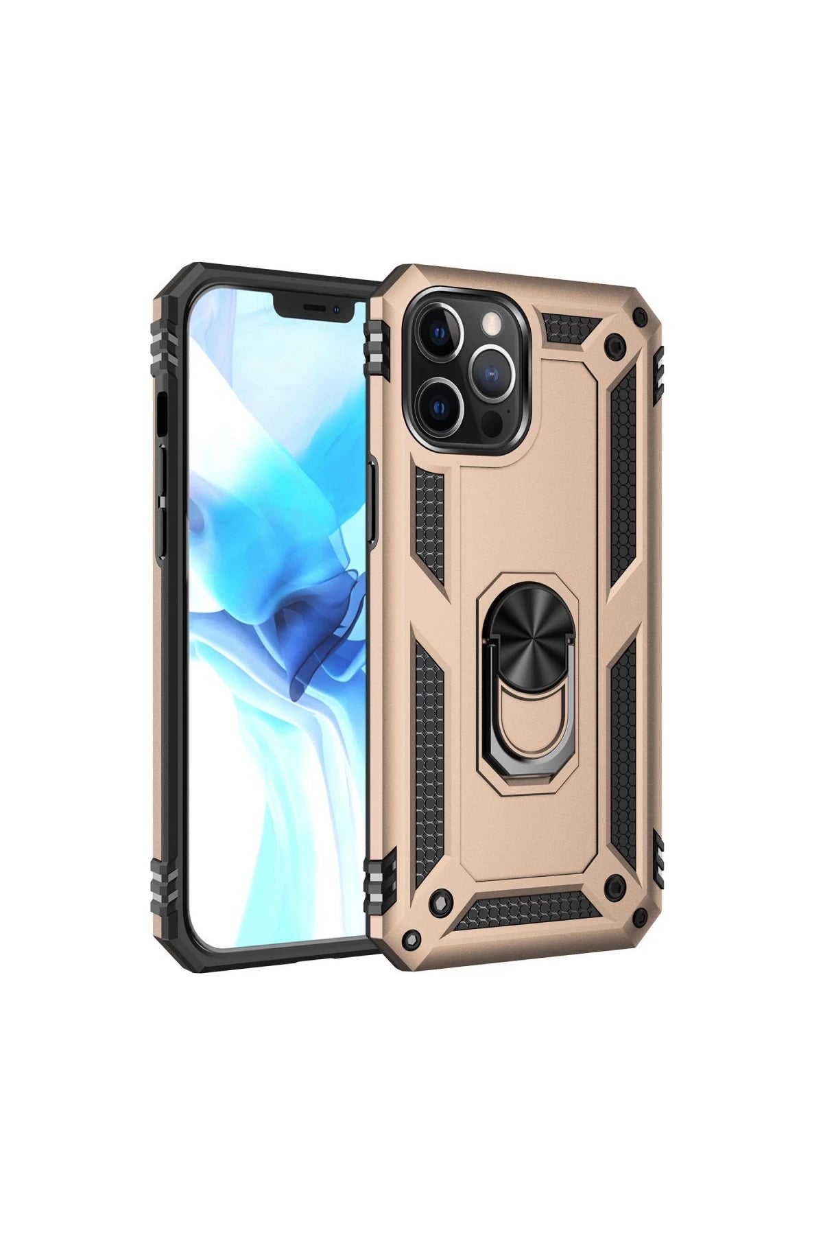 Apple iPhone 12 Pro Max Uyumlu Kılıf Sofya Yüzüklü Silikon Kapak - Gold