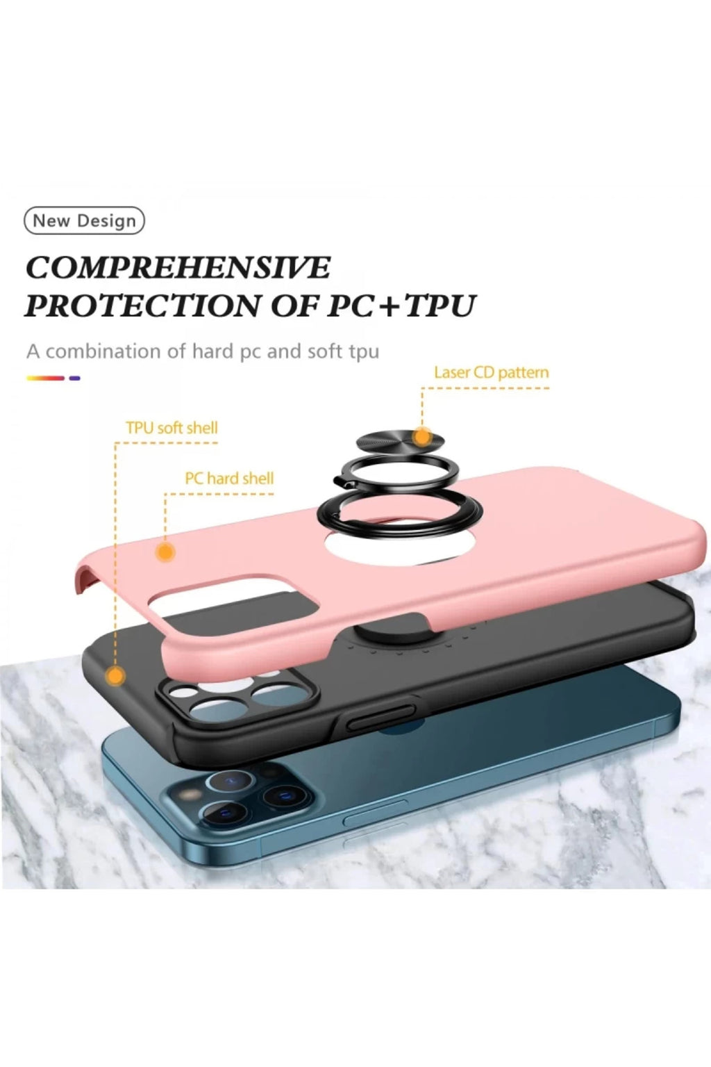Apple iPhone 12 Pro Max Uyumlu Kılıf Elit Yüzüklü Kapak - Pembe
