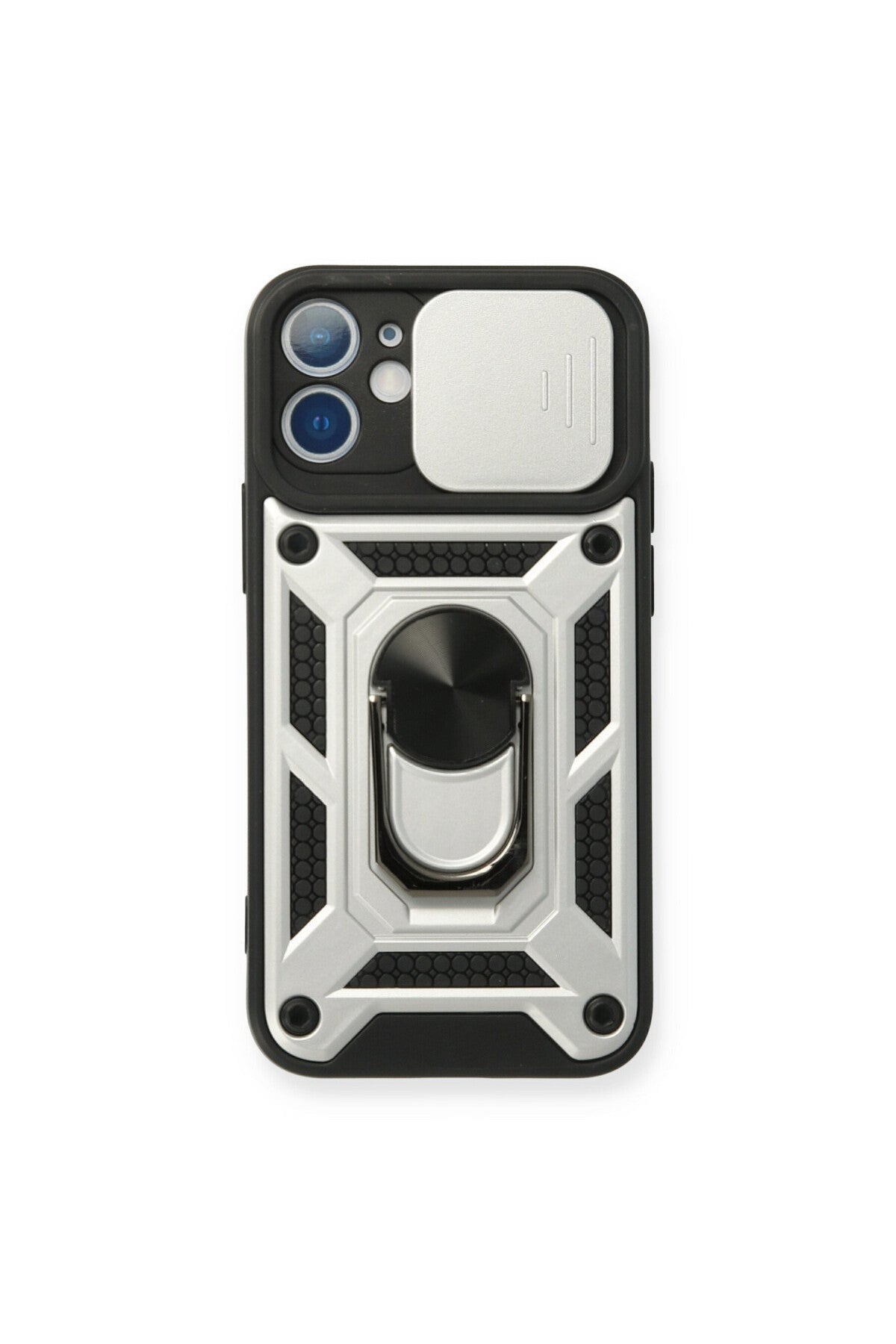 Apple iPhone 12 Mini Uyumlu Kılıf Pars Lens Yüzüklü Silikon - Gümüş