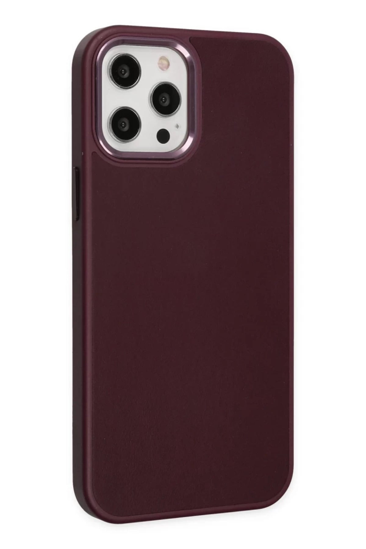 Apple iPhone 12 Pro Max Uyumlu Kılıf Asya Deri Silikon - Mürdüm