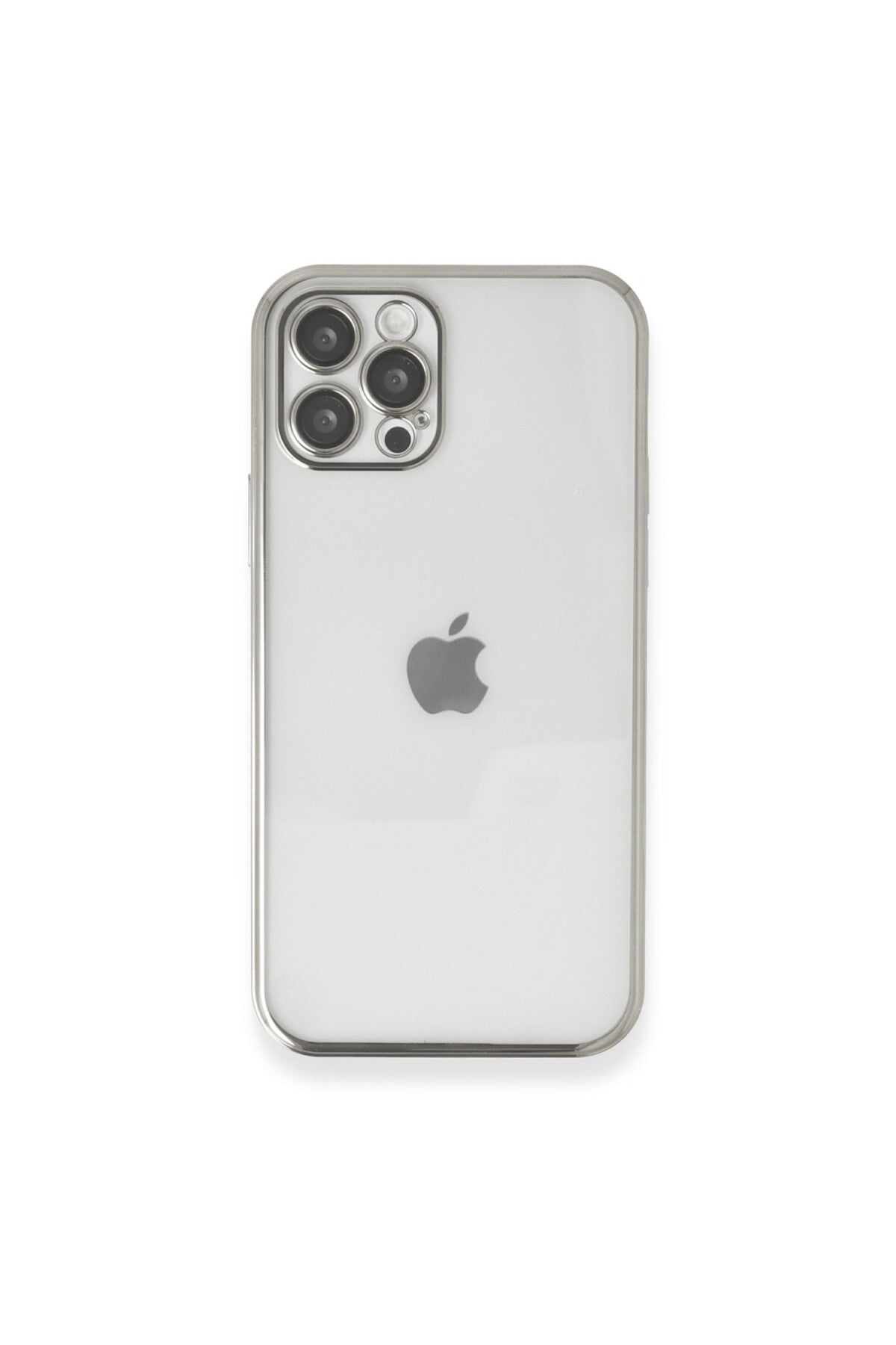 Apple iPhone 12 Pro Max Uyumlu Kılıf Lensli Silikon - Gümüş