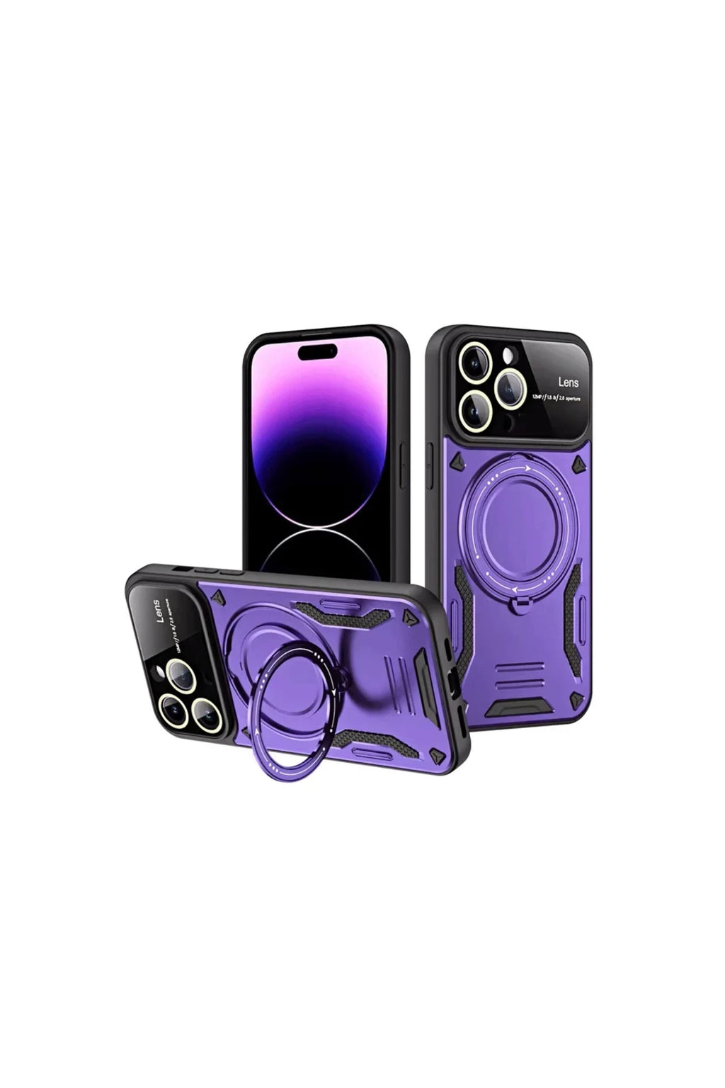 Apple iPhone 16 Pro Uyumlu Kılıf Joy Lens Standlı Kapak - Mor
