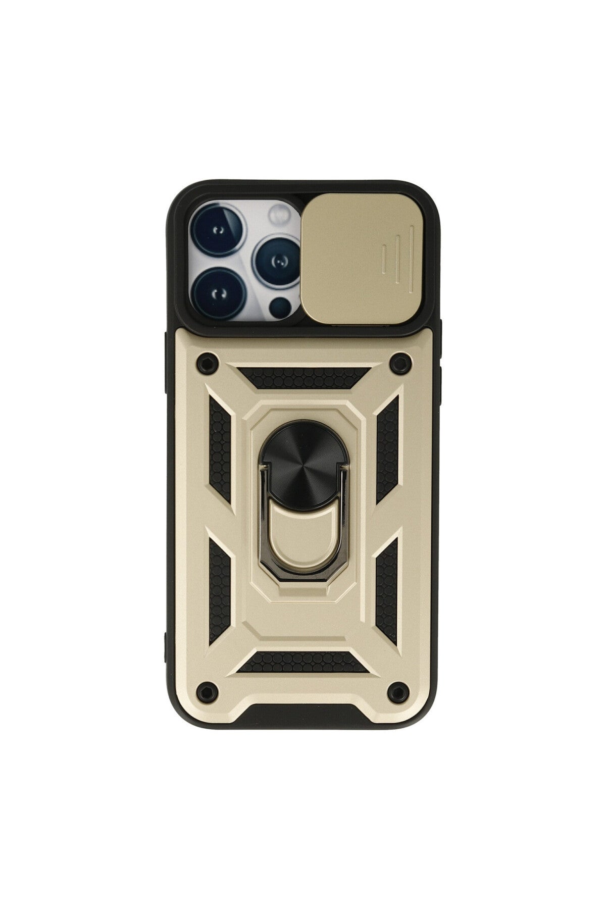 Apple iPhone 13 Pro Max Uyumlu Kılıf Pars Lens Yüzüklü Silikon - Gold