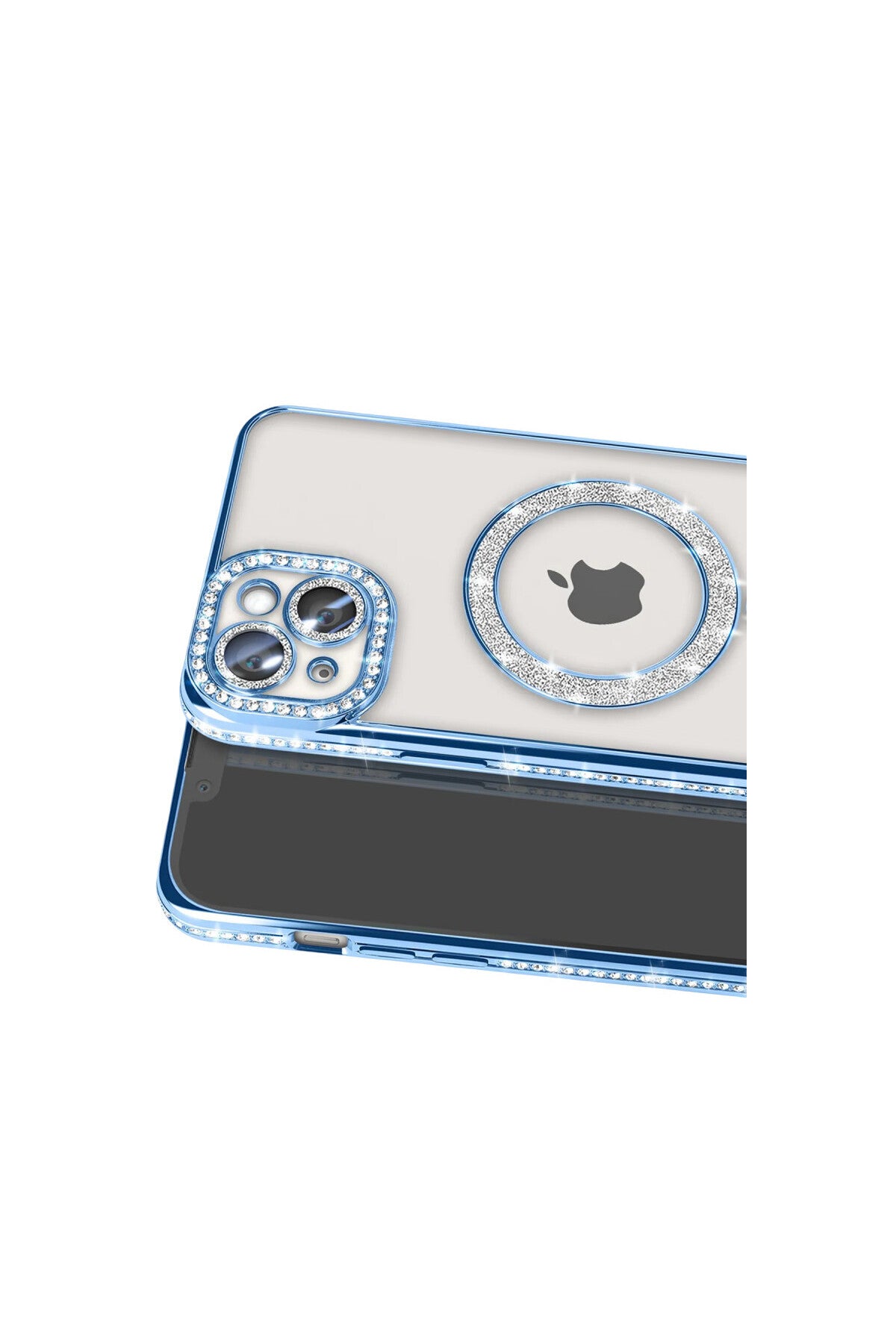Apple iPhone 15 Uyumlu Kılıf Joke Simli Magneticsafe Kılıf - Mavi