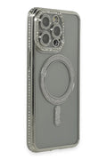 Apple iPhone 15 Pro Uyumlu Kılıf Joke Simli Magneticsafe Kılıf - Gri