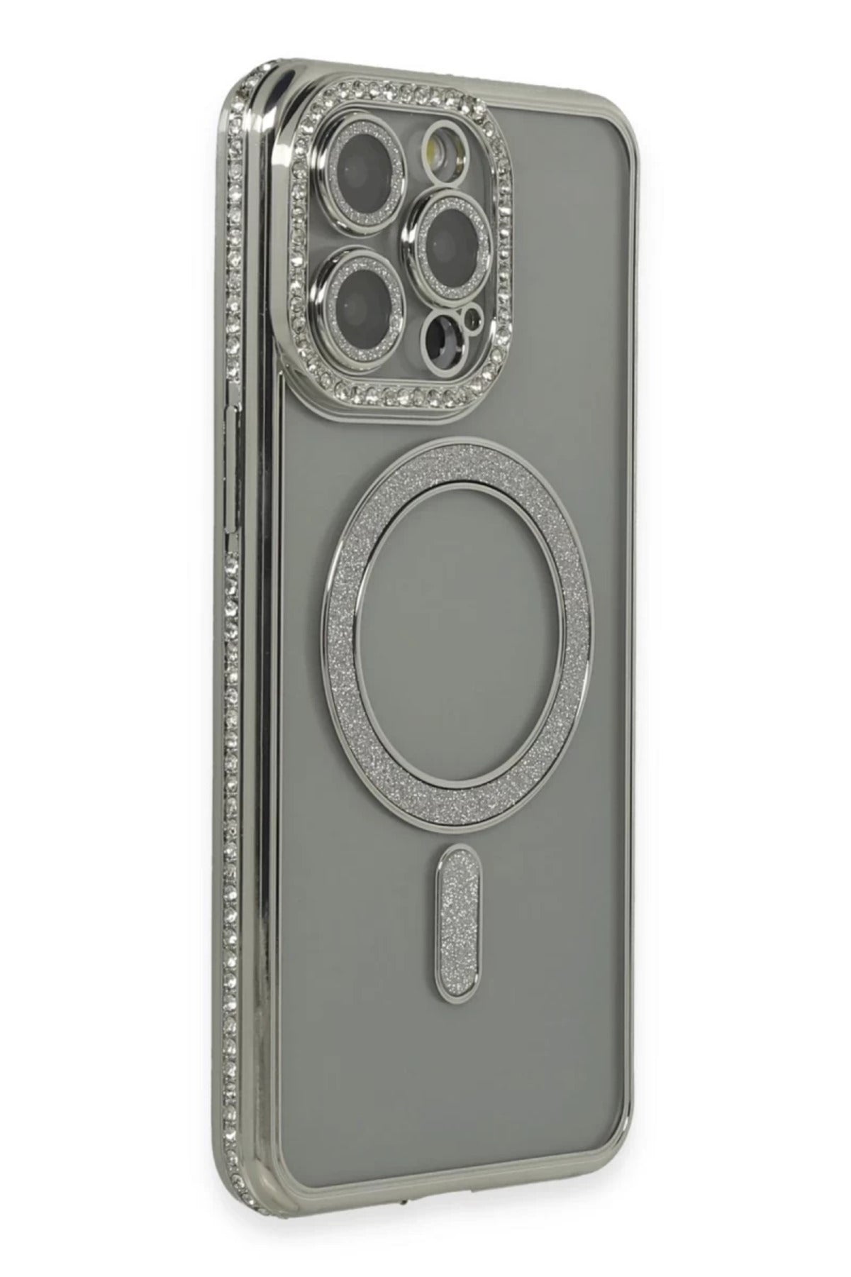 Apple iPhone 15 Pro Uyumlu Kılıf Joke Simli Magneticsafe Kılıf - Gri