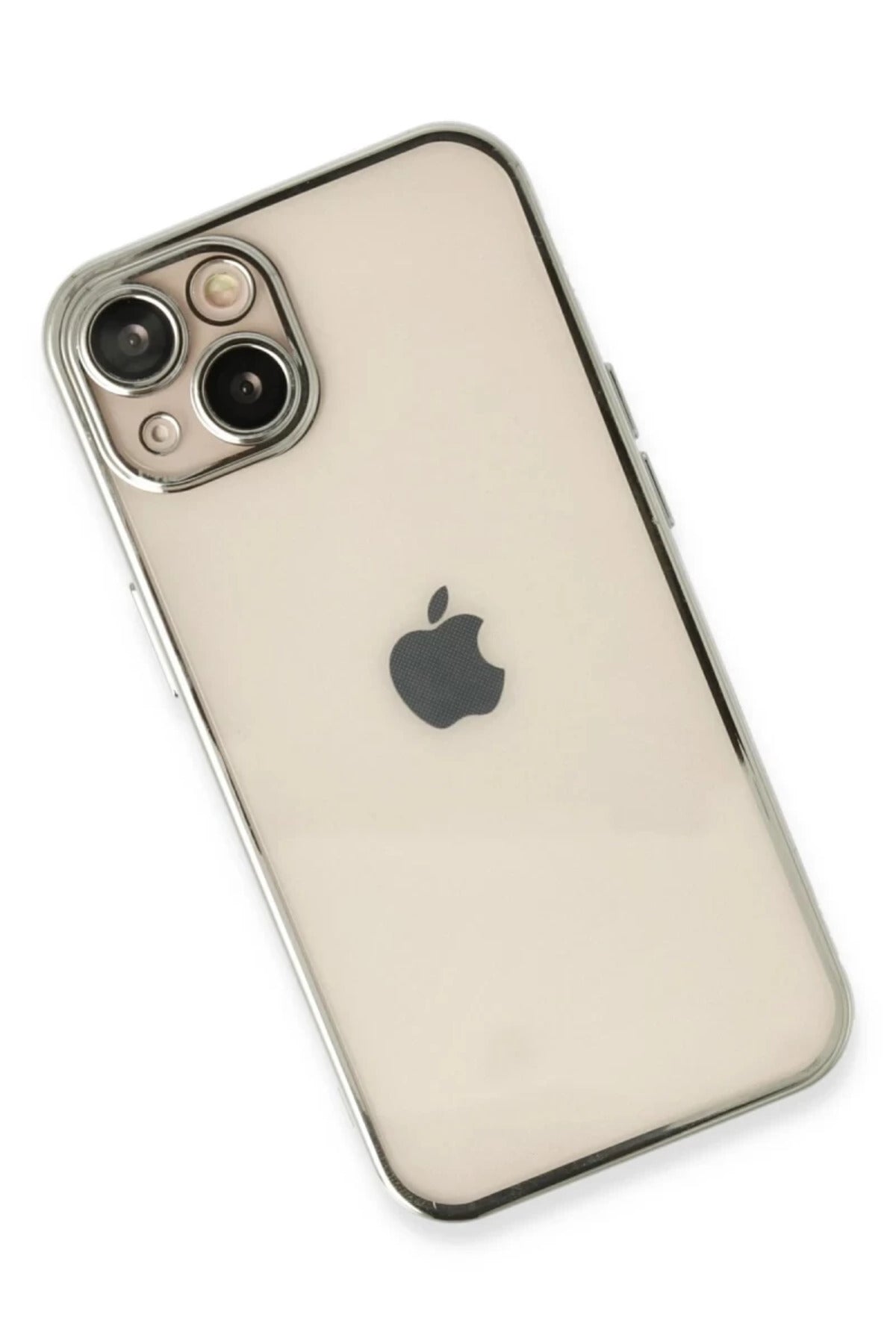 Apple iPhone 13 Uyumlu Kılıf Lensli Silikon - Gümüş