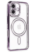 Apple iPhone 16 Uyumlu Kılıf Joke Simli Magneticsafe Kılıf - Derin Mor