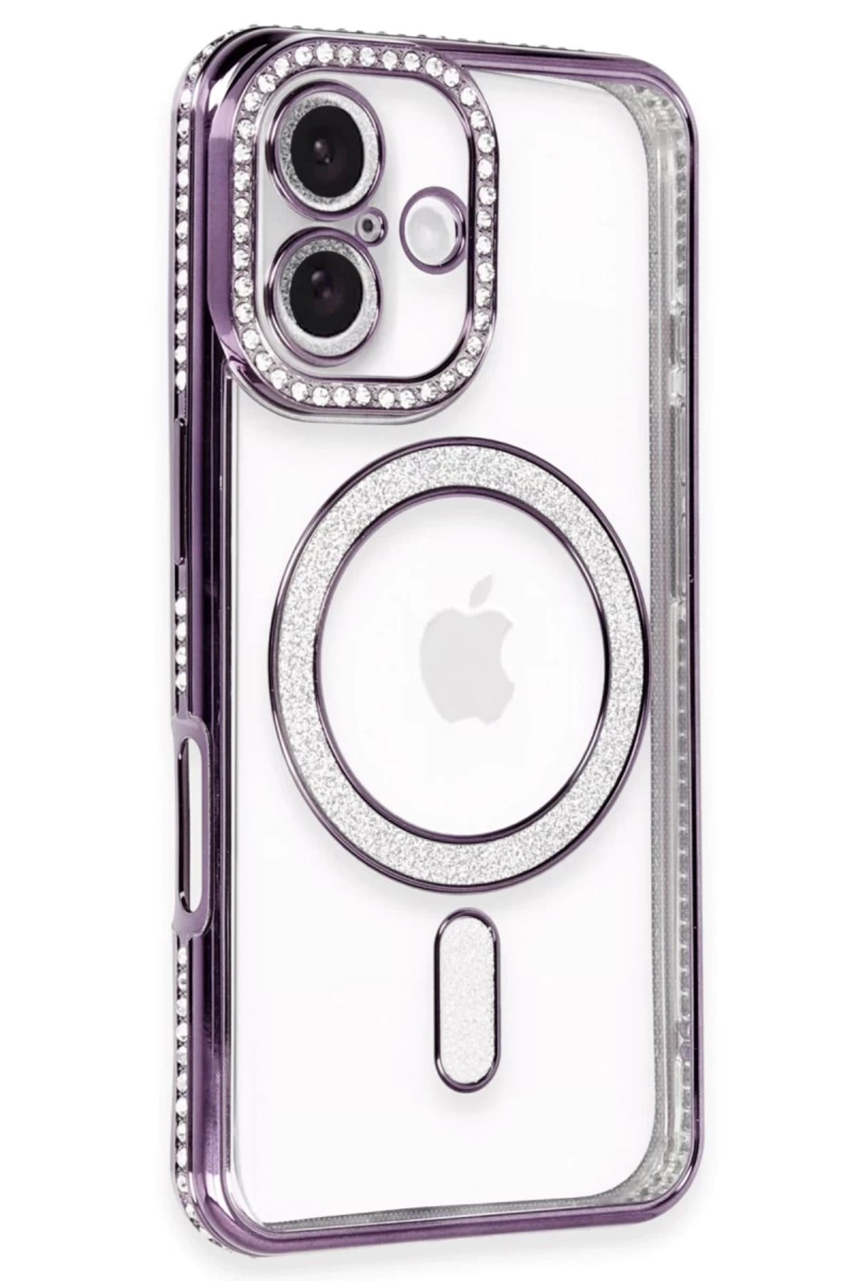 Apple iPhone 16 Uyumlu Kılıf Joke Simli Magneticsafe Kılıf - Derin Mor