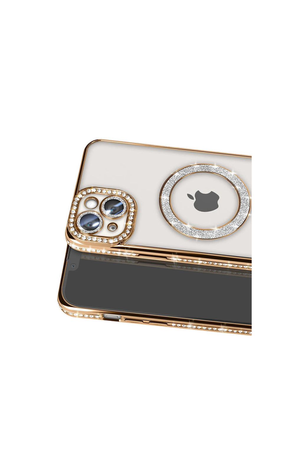 Apple iPhone 15 Uyumlu Kılıf Joke Simli Magneticsafe Kılıf - Gold