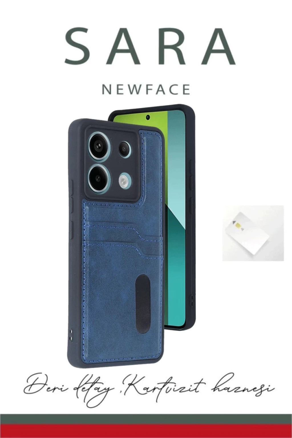 Xiaomi Redmi Note 13 Pro 5G Uyumlu Kılıf Sara Kartvizitli Deri Kılıf - Lacivert