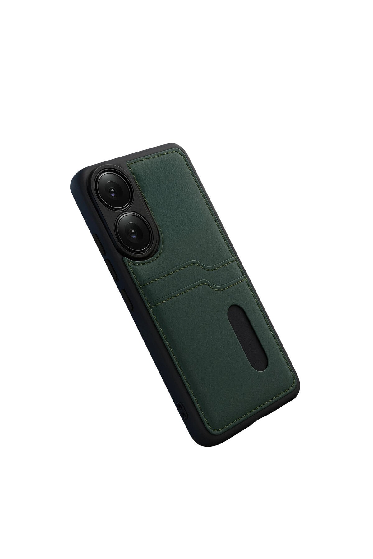 Oppo A38 Uyumlu Sara Kartvizitli Deri Kılıf - Yeşil