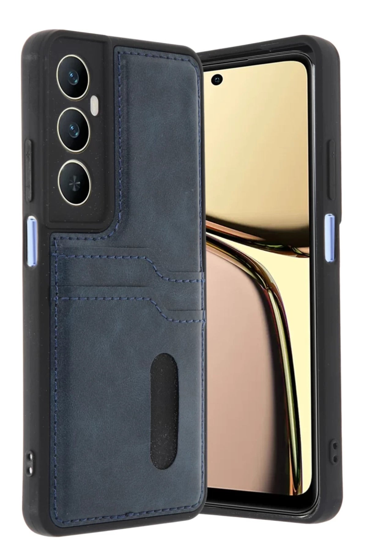 Realme C65 Uyumlu Sara Kartvizitli Deri Kılıf - Lacivert