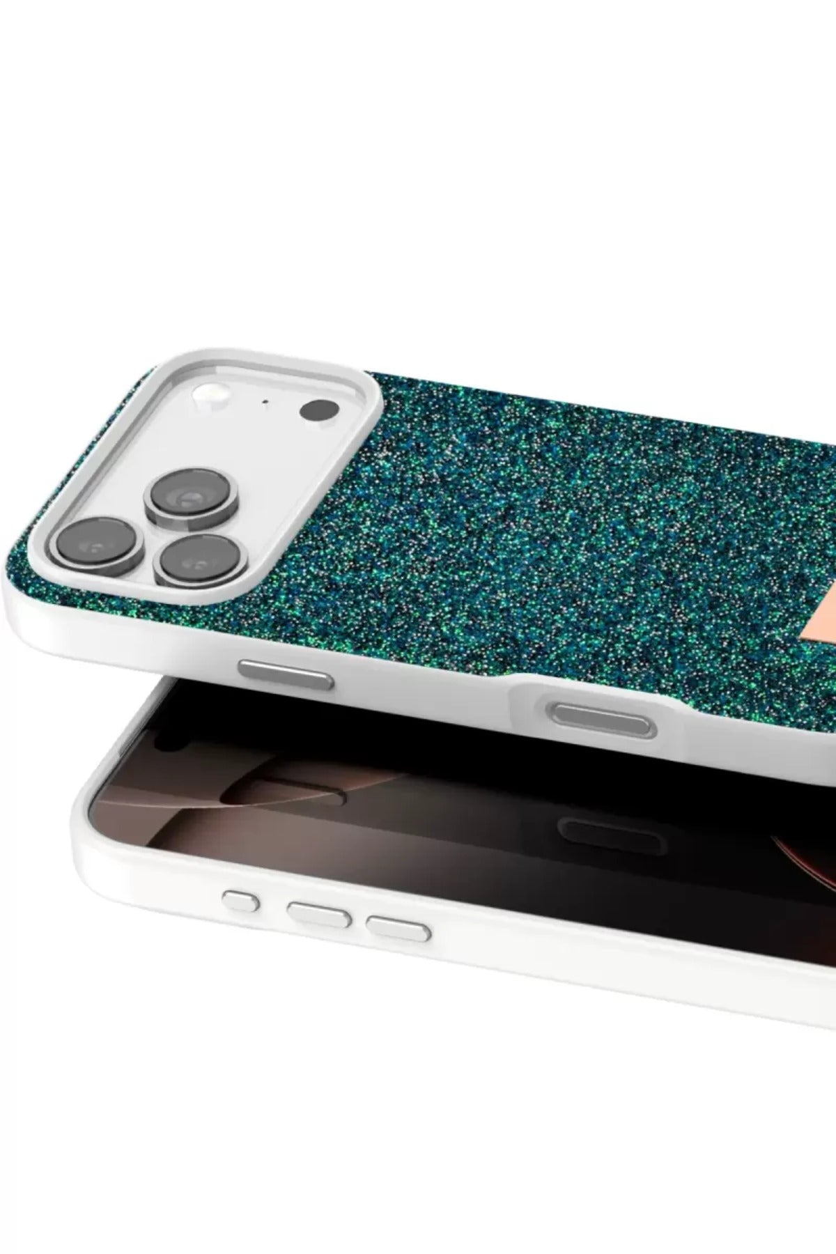 Onegif Apple iPhone 17 Pro Max Uyumlu Bright Simli Kapak - Koyu Yeşil