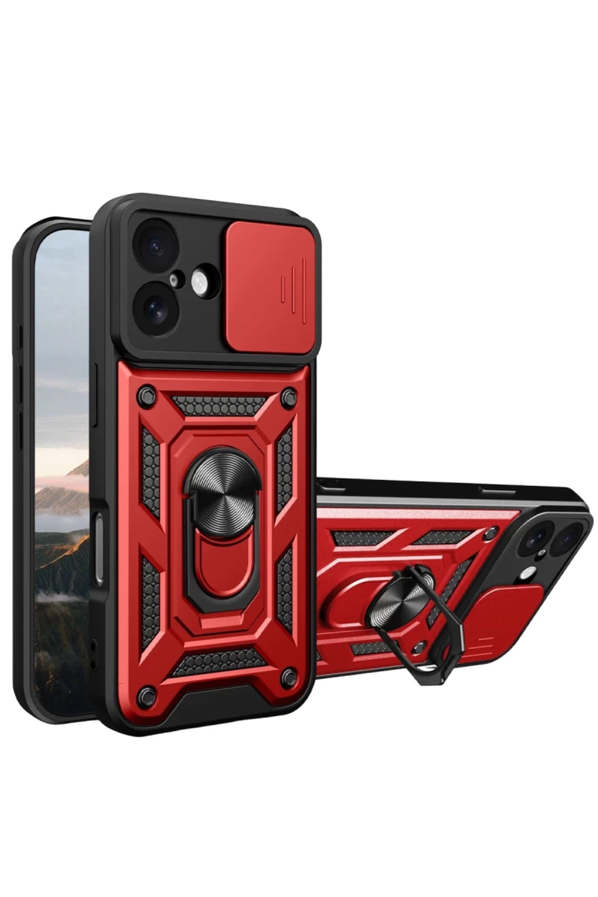 Apple iPhone 17 Uyumlu Pars Lens Yüzüklü Silikon - Kırmızı
