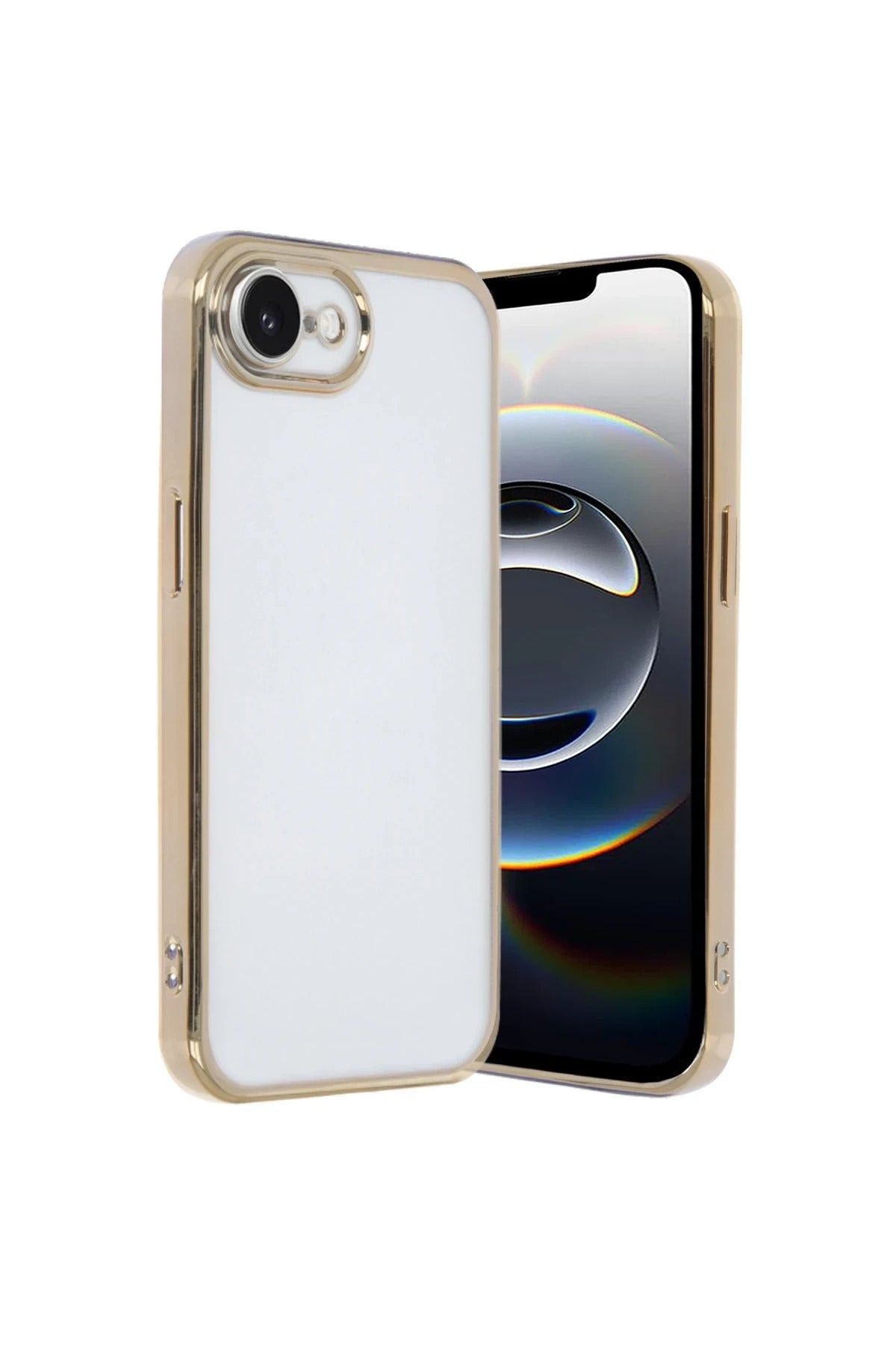 Apple iPhone 16E Uyumlu Kılıf Lensli Silikon - Gold