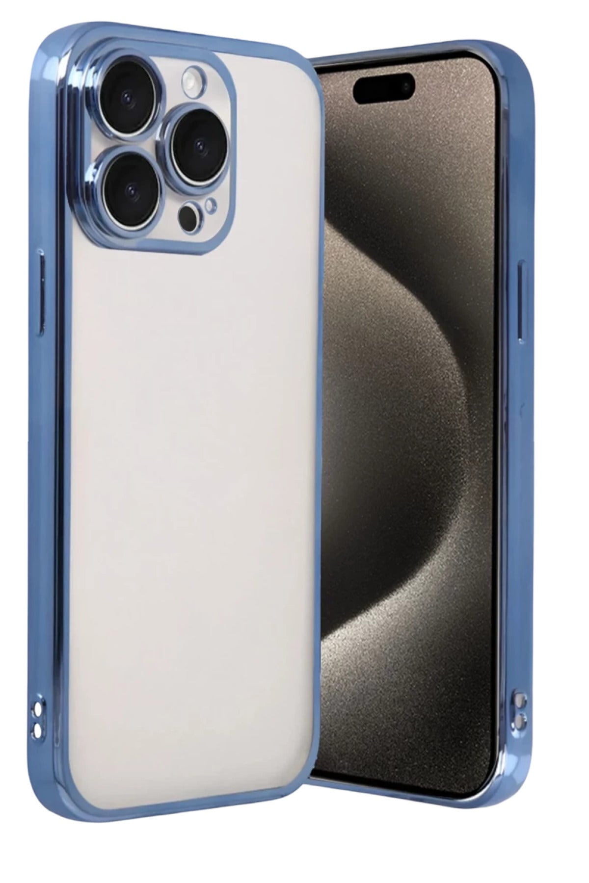 Apple iPhone 15 Pro Max Uyumlu Lensli Silikon - Açık Mavi