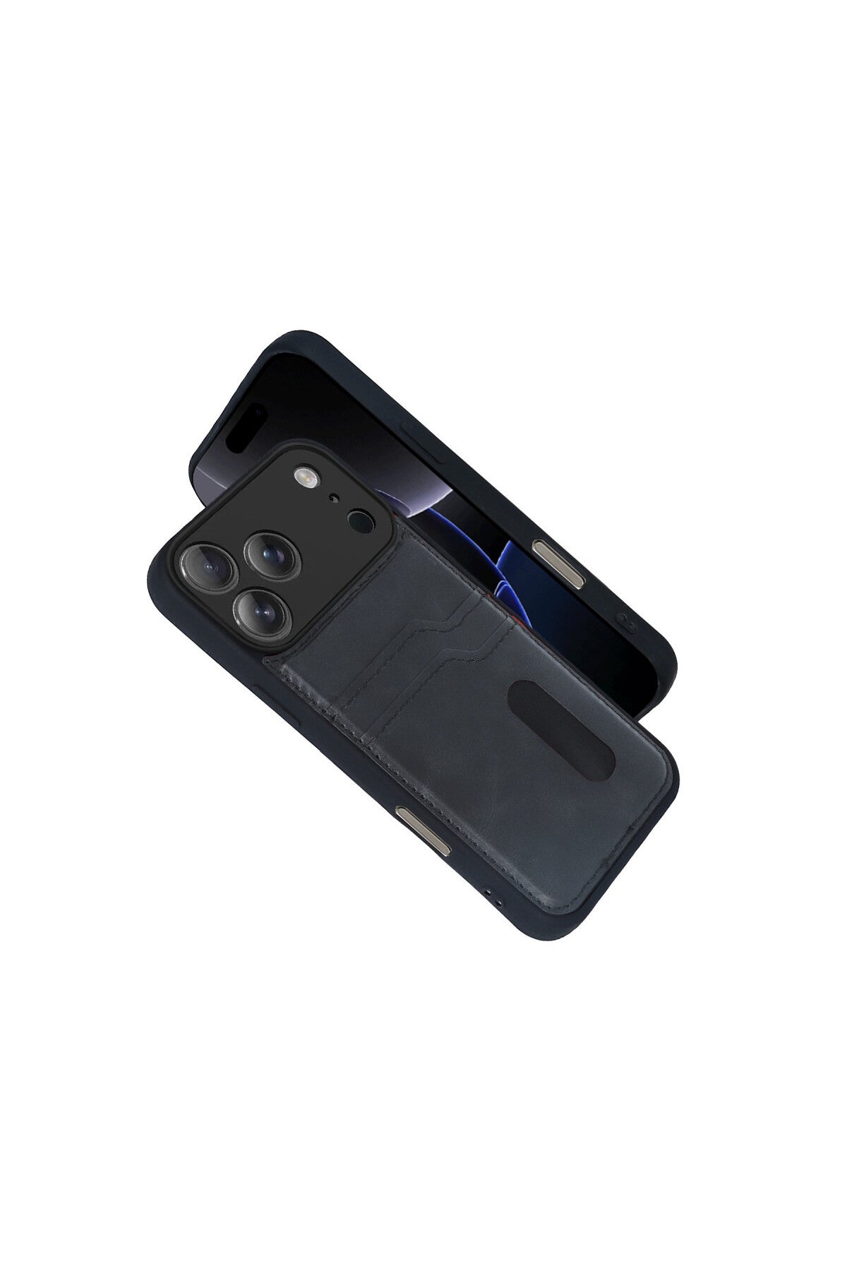 Apple iPhone 17 Pro Uyumlu Sara Kartvizitli Deri Kılıf - Siyah