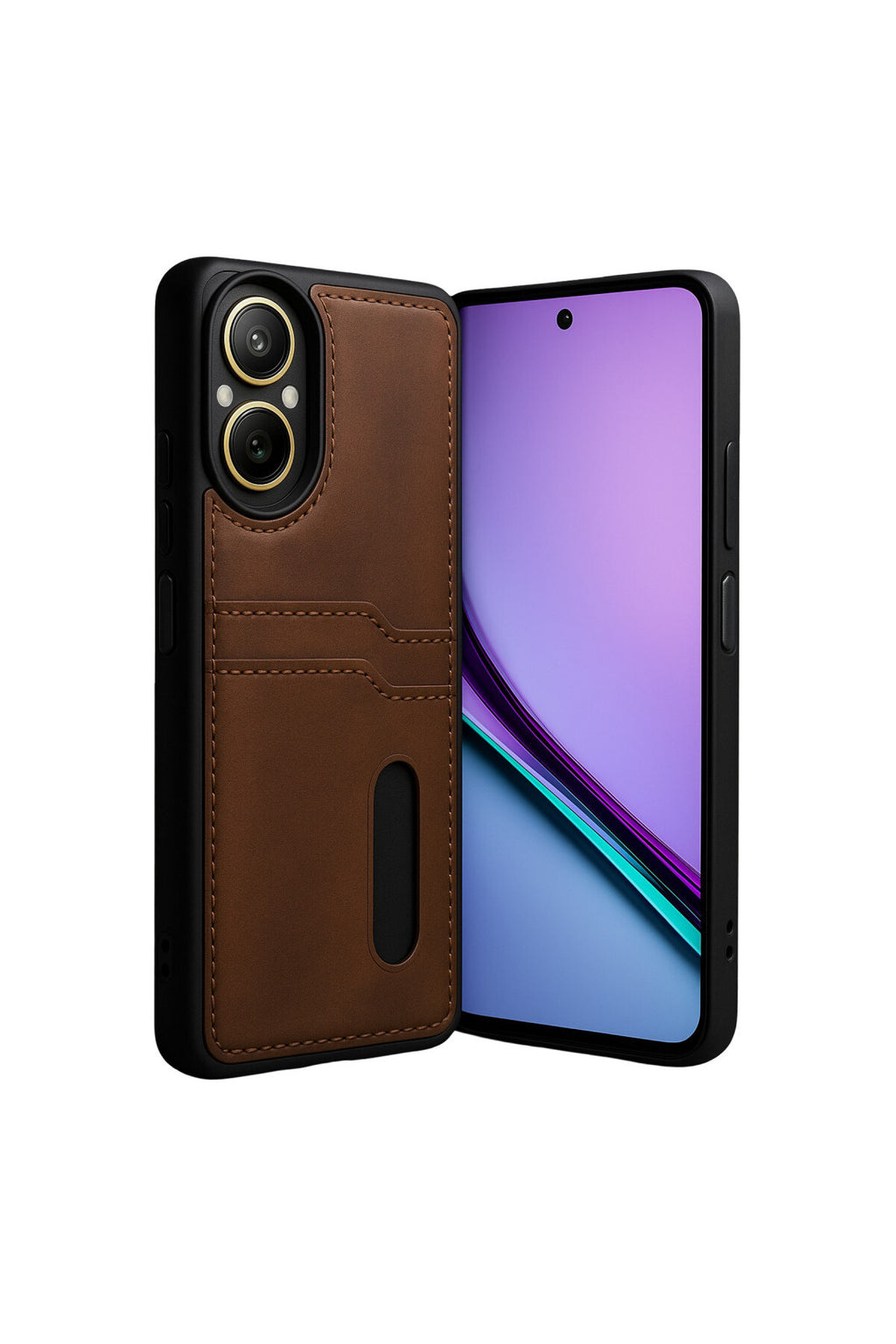 Realme 12 Lite Uyumlu Kılıf Sara Kartvizitli Deri Kılıf - Taba