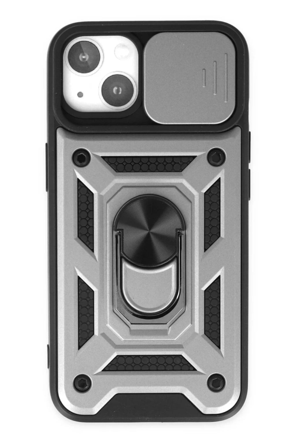 Apple iPhone 14 Uyumlu Kılıf Pars Lens Yüzüklü Silikon - Gümüş