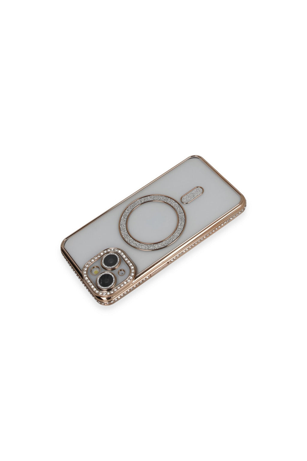 Apple iPhone 13 Uyumlu Kılıf Joke Simli Magneticsafe Kılıf - Gold