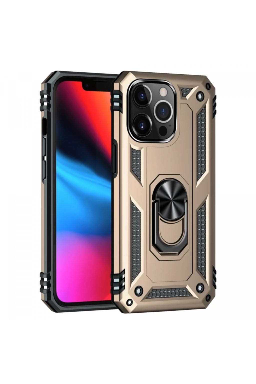 Apple iPhone 14 Pro Max Uyumlu Kılıf Sofya Yüzüklü Silikon Kapak - Gold