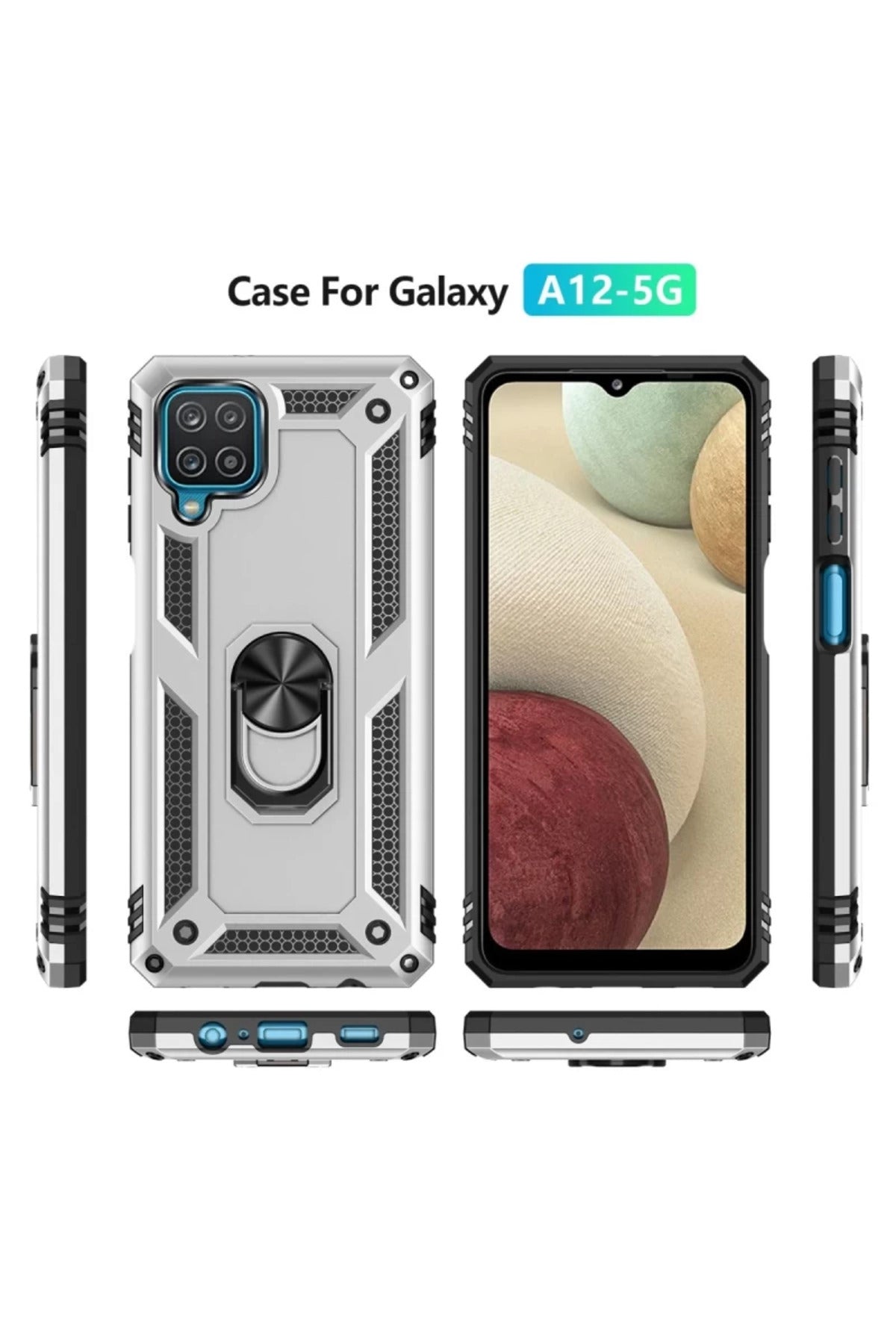Samsung Galaxy A22 Uyumlu Kılıf Sofya Yüzüklü Silikon Kapak - Gümüş