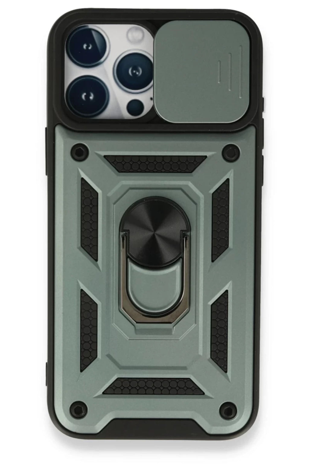Apple iPhone 15 Pro Uyumlu Kılıf Pars Lens Yüzüklü Silikon - Yeşil