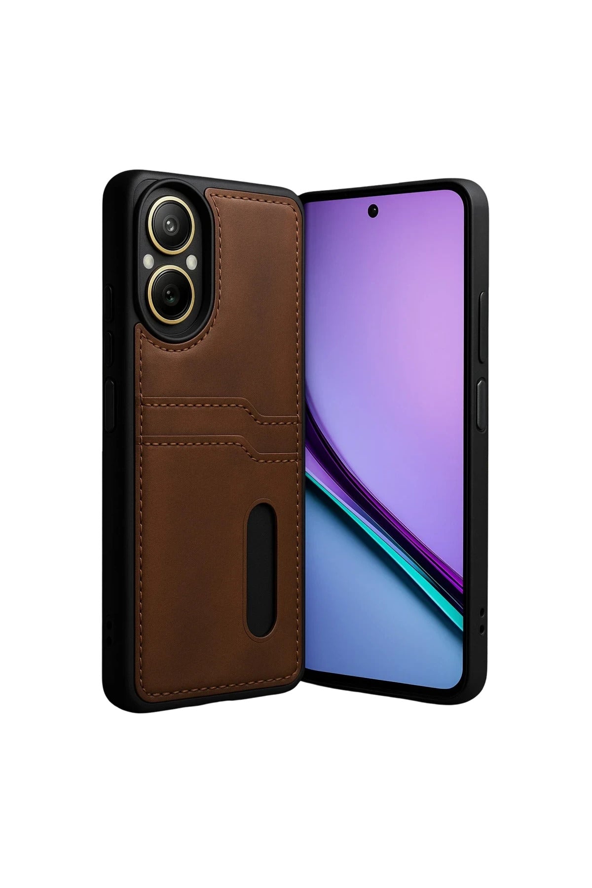 Realme 12 Lite Uyumlu Kılıf Sara Kartvizitli Deri Kılıf - Taba