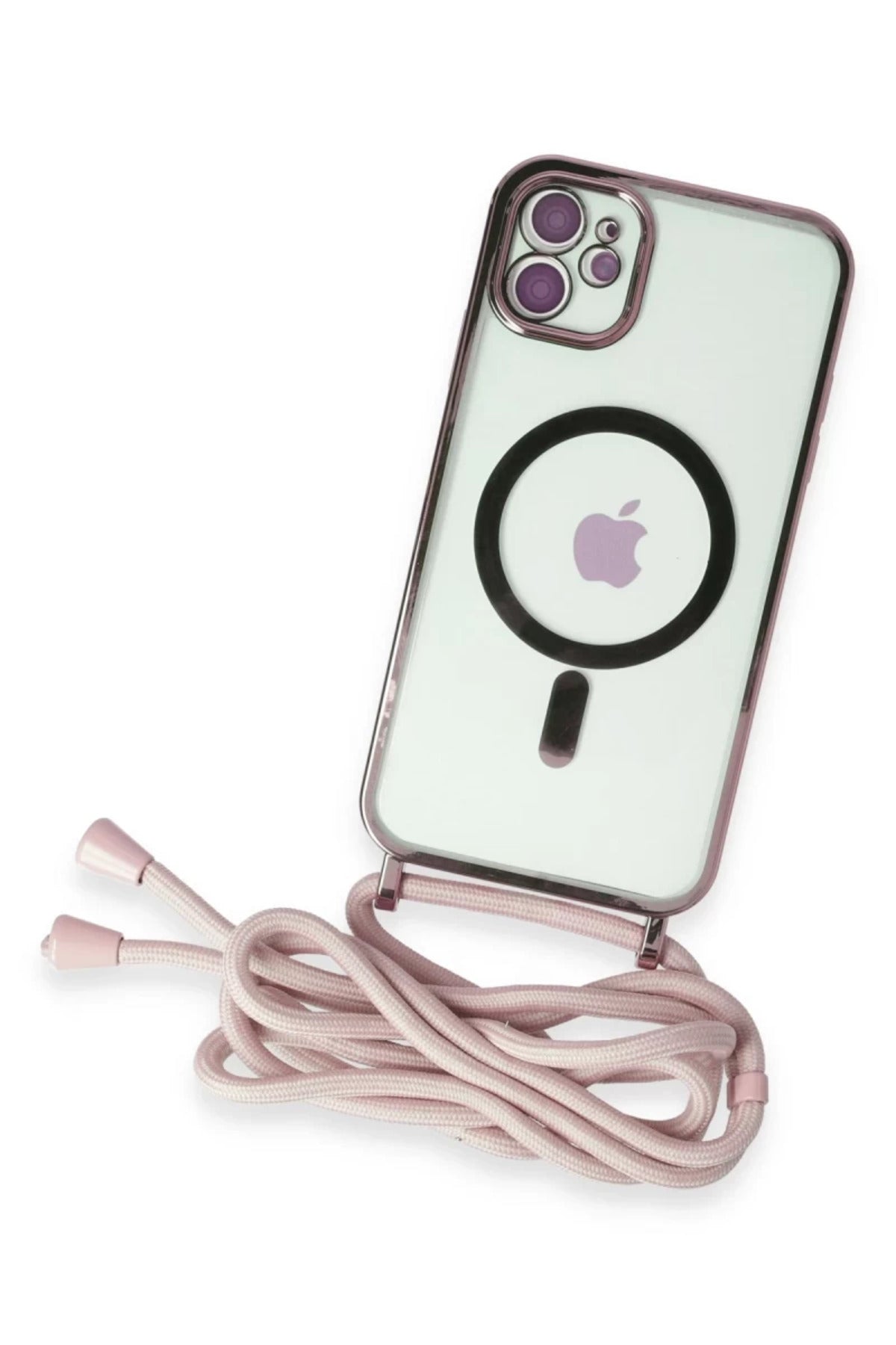 Apple iPhone 11 Uyumlu Kılıf Divo Lazer Askılı Magsafe Kapak - Pembe