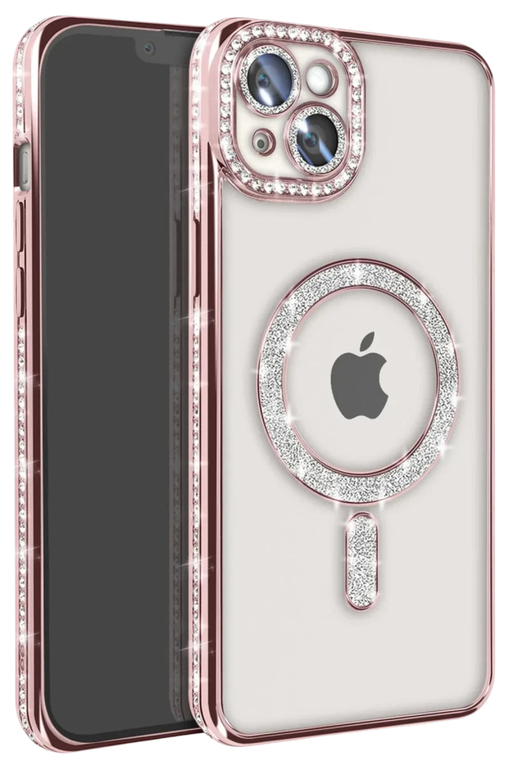 Apple iPhone 15 Uyumlu Kılıf Joke Simli Magneticsafe Kılıf - Pembe
