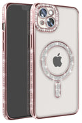 Apple iPhone 15 Uyumlu Kılıf Joke Simli Magneticsafe Kılıf - Pembe