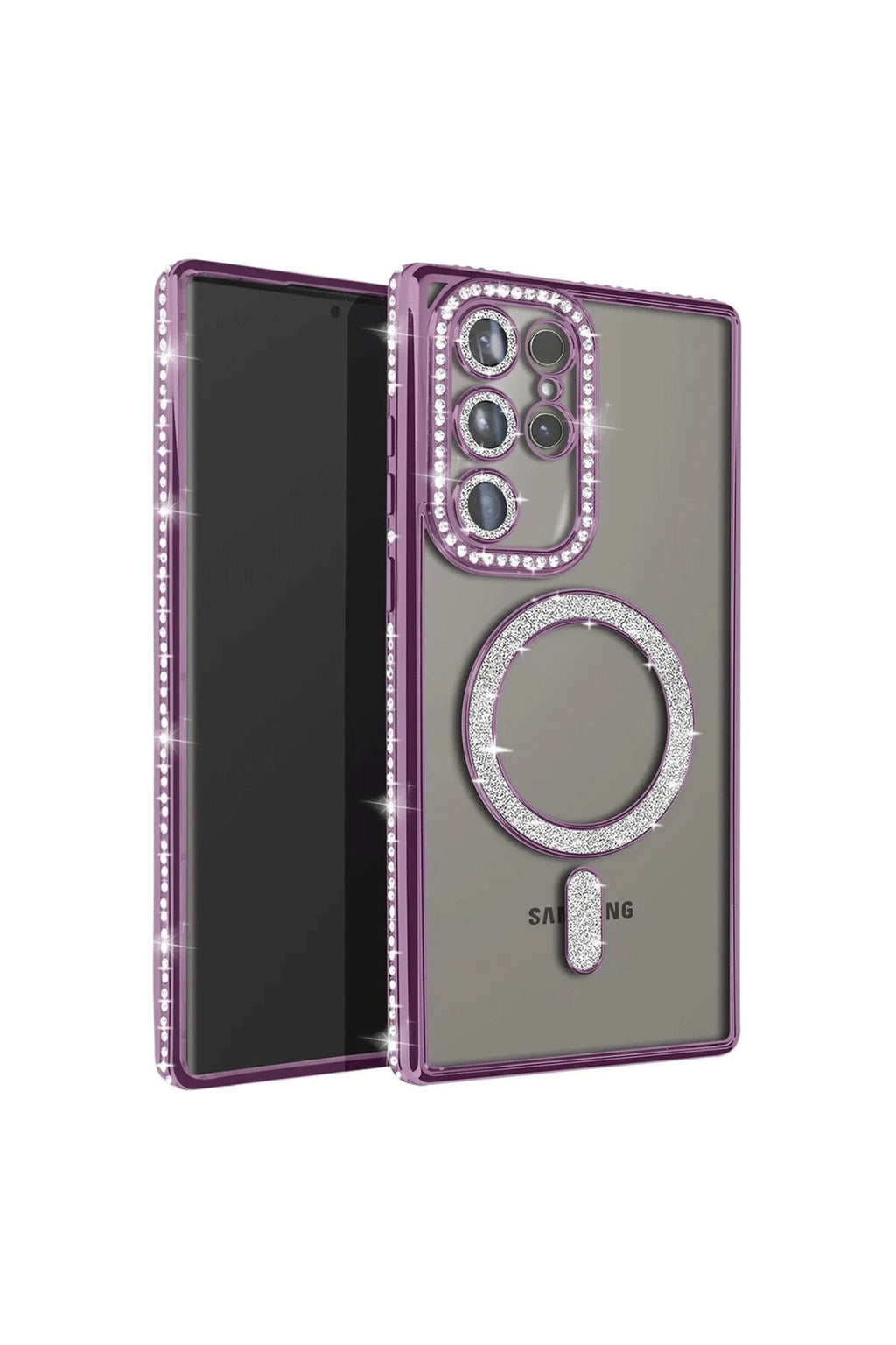 Samsung Galaxy S23 Ultra Uyumlu Joke Simli Magneticsafe Kılıf - Derin Mor