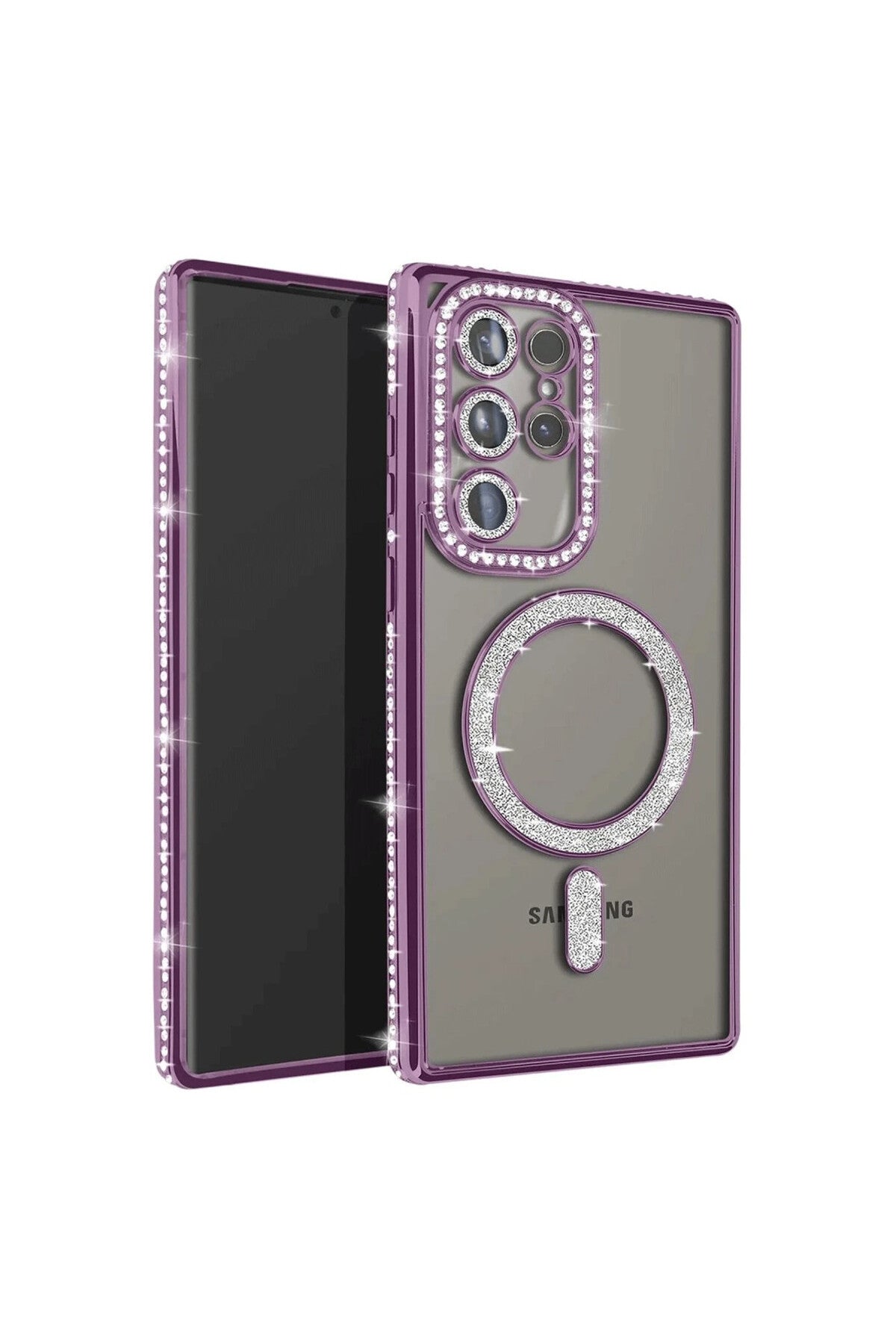 Samsung Galaxy S23 Ultra Uyumlu Joke Simli Magneticsafe Kılıf - Derin Mor