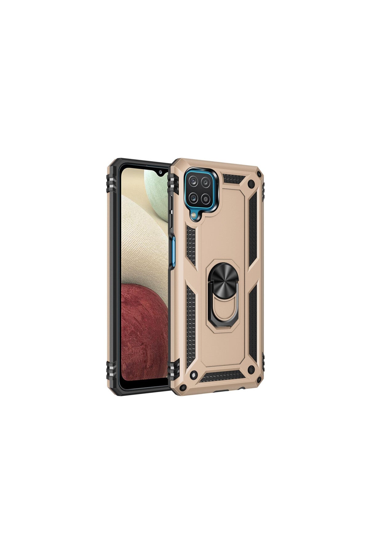 Samsung Galaxy A22 Uyumlu Kılıf Sofya Yüzüklü Silikon Kapak - Gold