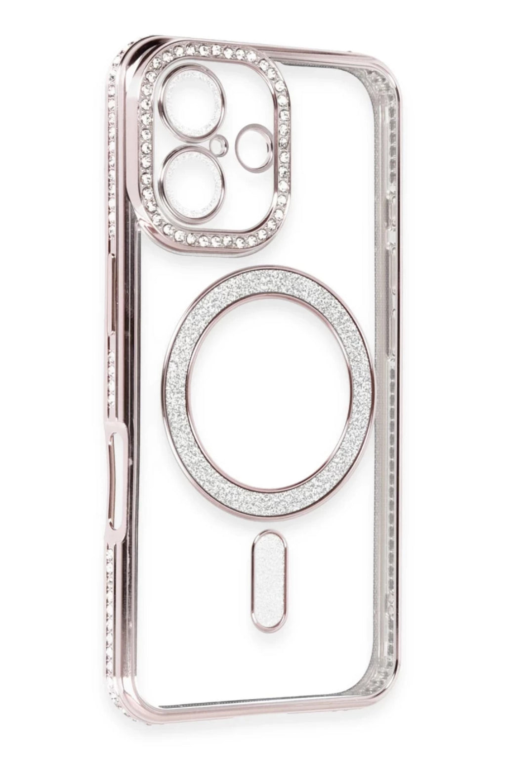 Apple iPhone 16 Uyumlu Kılıf Joke Simli Magneticsafe Kılıf - Pembe