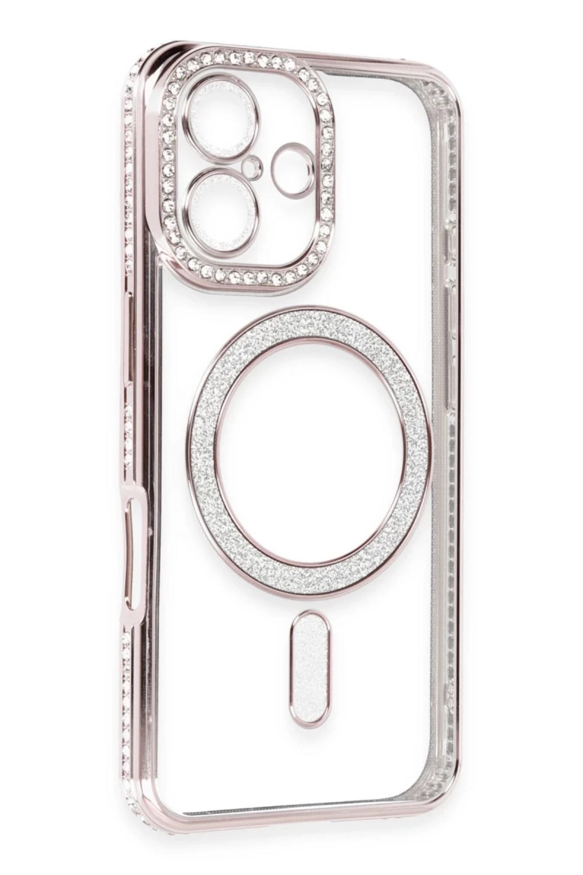 Apple iPhone 16 Uyumlu Kılıf Joke Simli Magneticsafe Kılıf - Pembe
