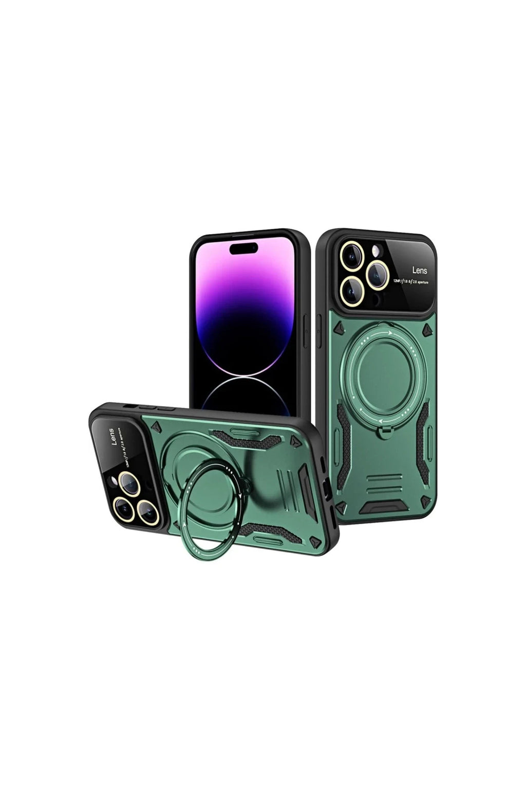 Apple iPhone 16 Pro Uyumlu Kılıf Joy Lens Standlı Kapak - Koyu Yeşil
