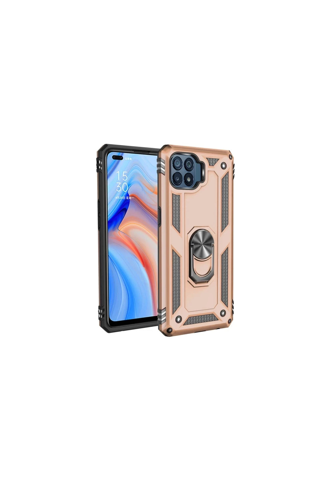 Oppo Reno 4 Lite Uyumlu Kılıf Sofya Yüzüklü Silikon Kapak - Gold