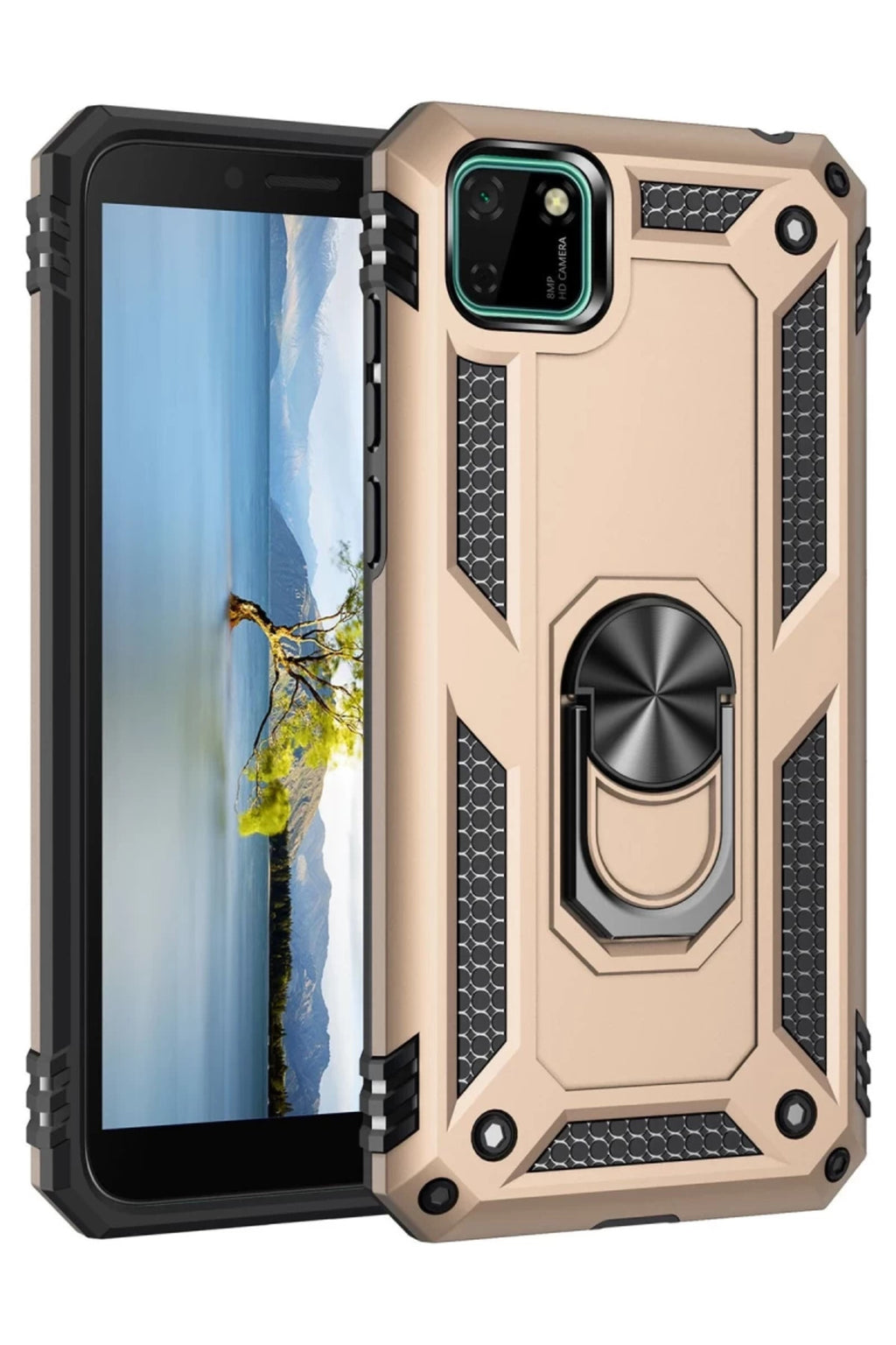 Huawei Y5P Uyumlu Kılıf Sofya Yüzüklü Silikon Kapak - Gold