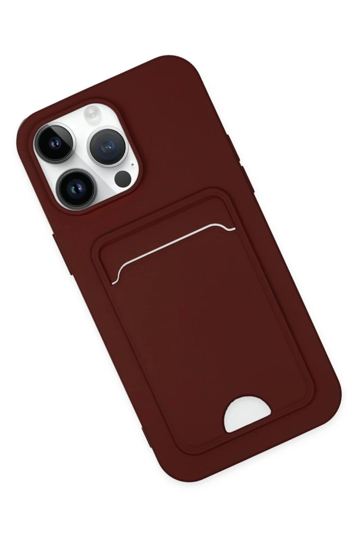 Apple iPhone 14 Pro Uyumlu Kılıf Kelvin Kartvizitli Silikon - Bordo