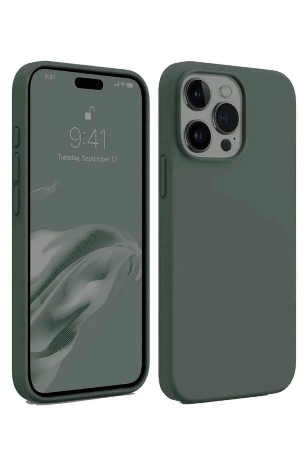 Apple iPhone 15 Pro Uyumlu Kılıf First Silikon - Koyu Yeşil