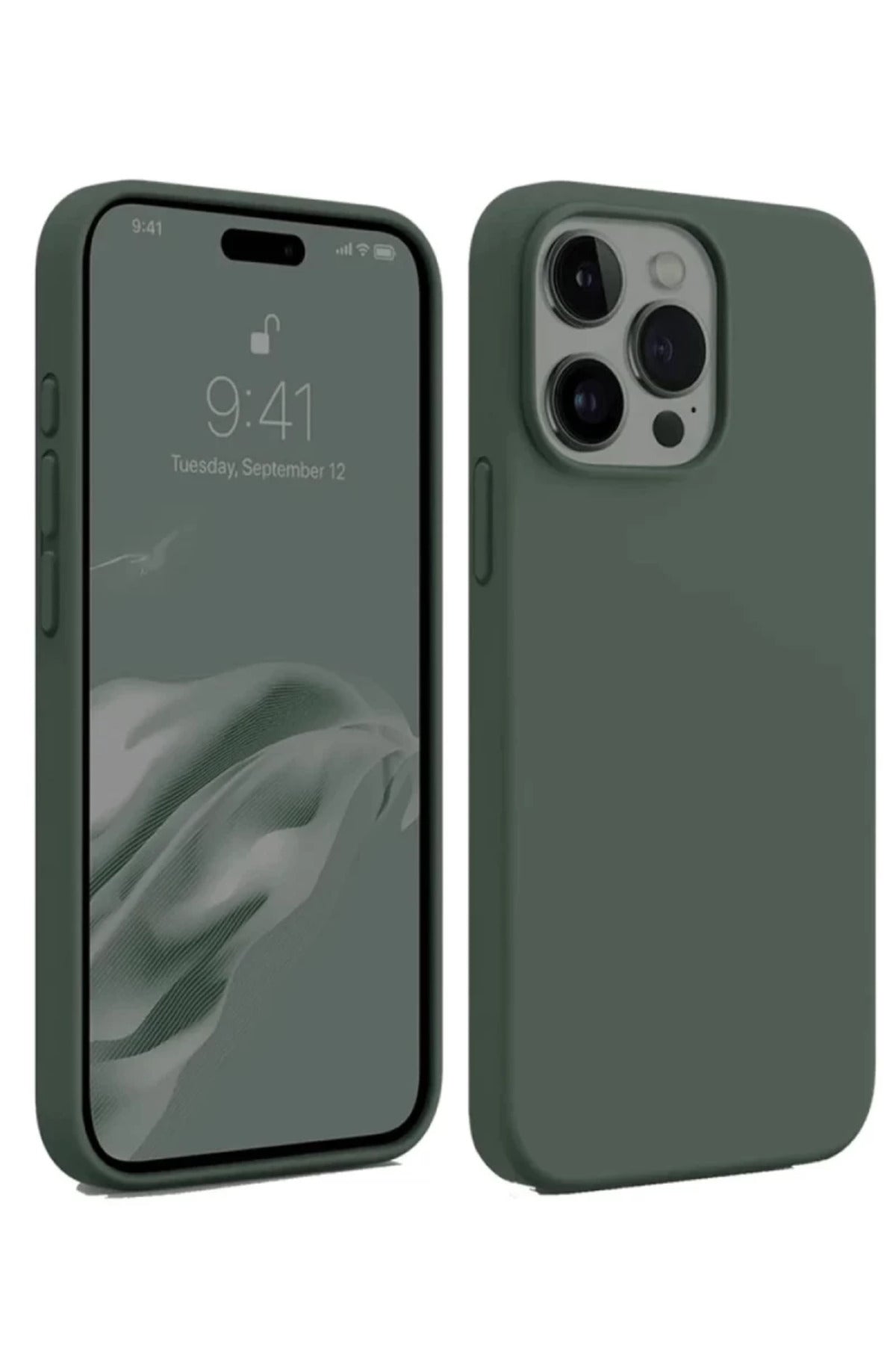 Apple iPhone 15 Pro Uyumlu Kılıf First Silikon - Koyu Yeşil
