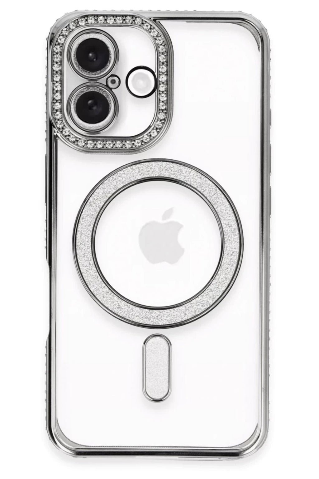 Apple iPhone 16 Plus Uyumlu Kılıf Joke Simli Magneticsafe Kılıf - Gri